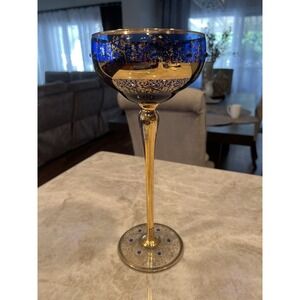 Venetian Glass Balbao Handmade in Italy Blue/ Gold